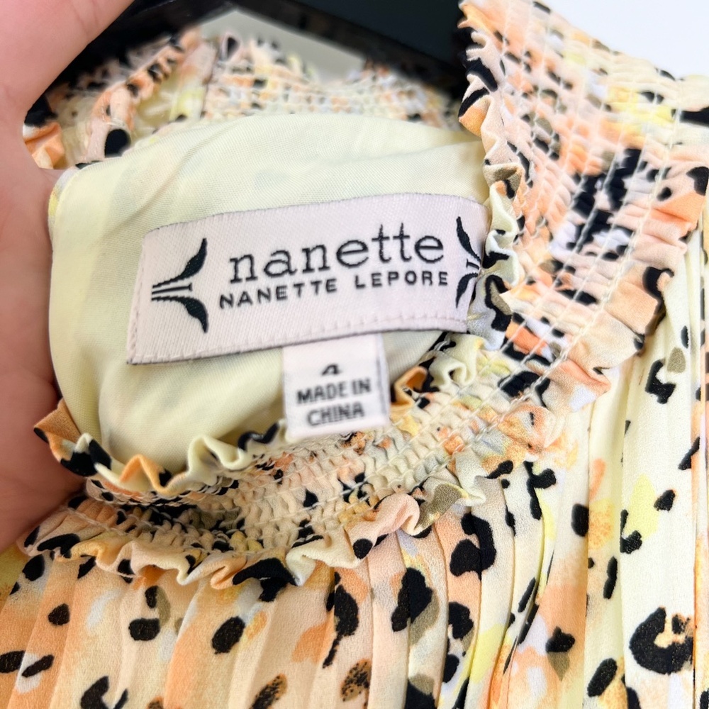 Nanette Lepore Dress Womens 4 Animal Print Pleated Dress Orange Yellow Leopard - Picture 3 of 6